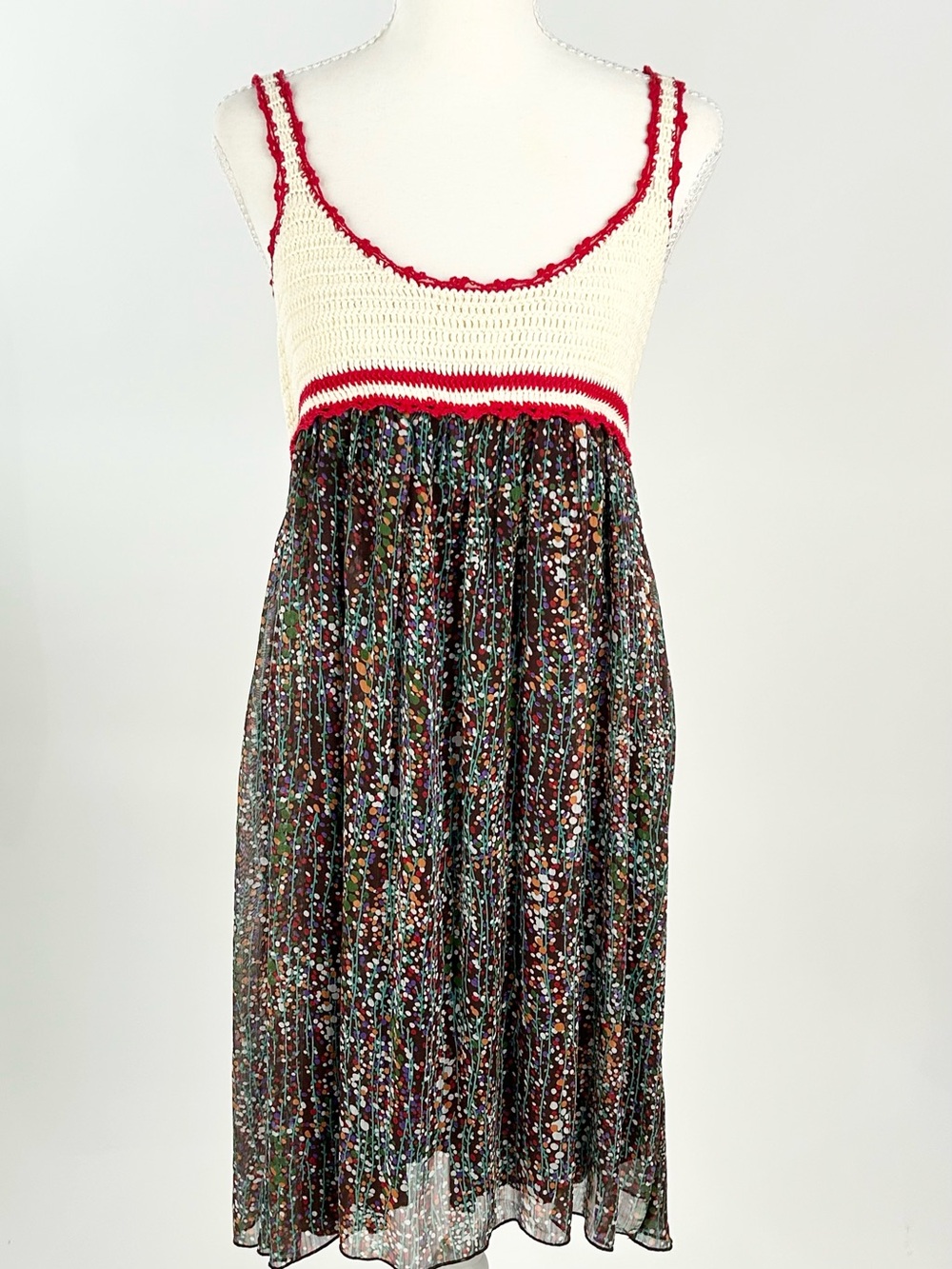 Hazel Crochet Racerback Babydoll Dress Brown Floral Boho Y2K Large